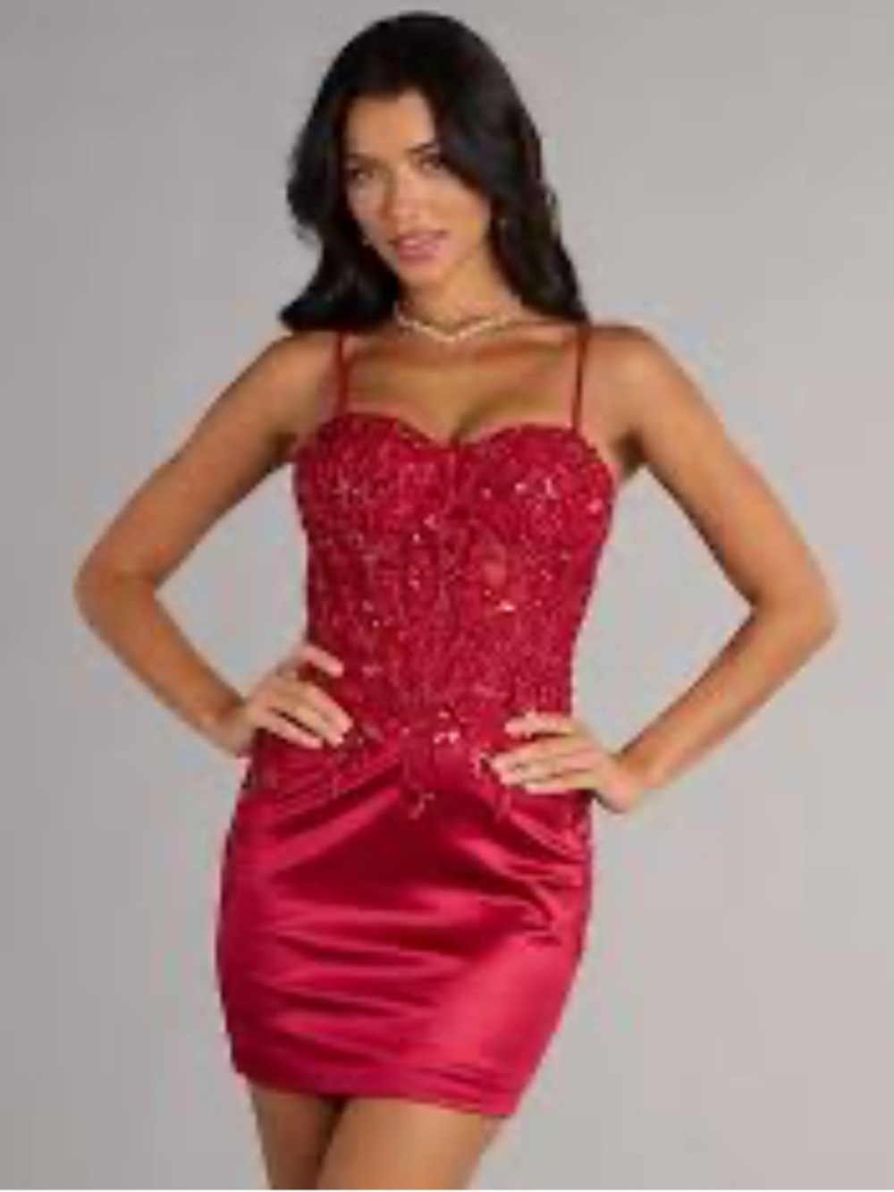 Red Beaded corset Mini Dress - Women